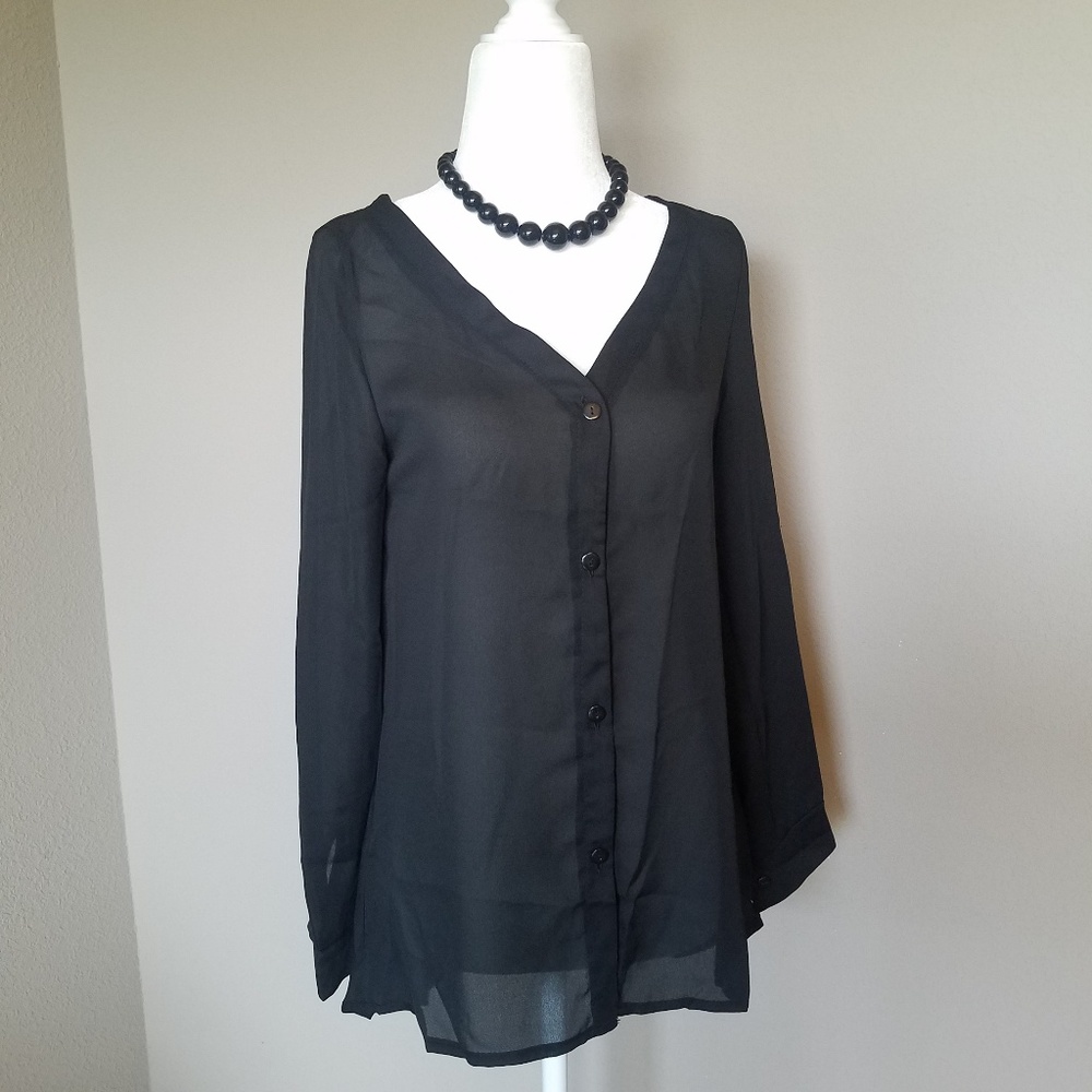 Sheer Black Button Down
